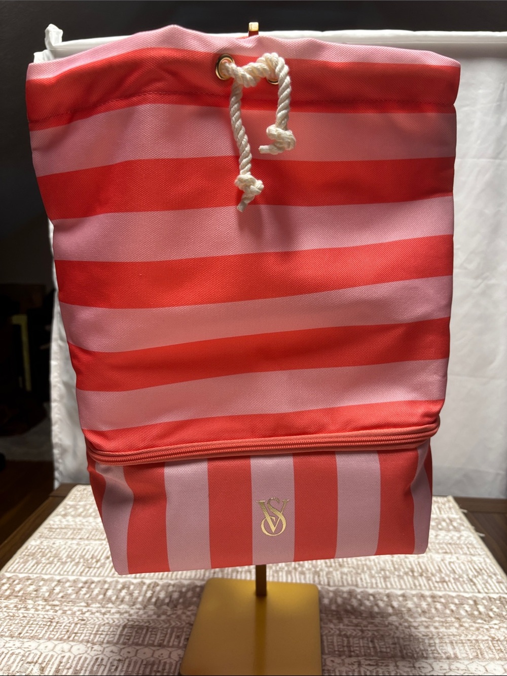 Victoria's Secret Pink and Coral Striped Backpack
